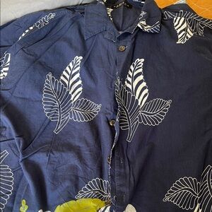 Navy Blue Leaf Print Shirt